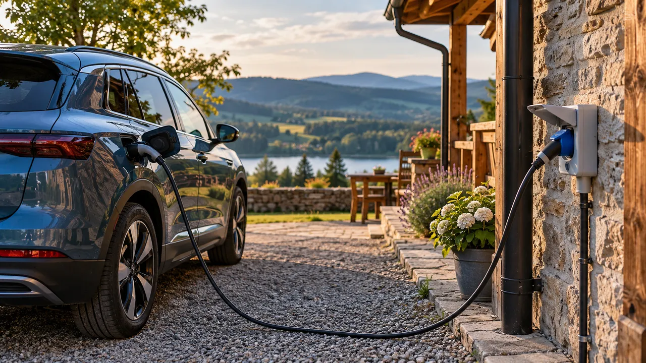 Ilustrační fotografie: nabíjení elektromobilu na cestách